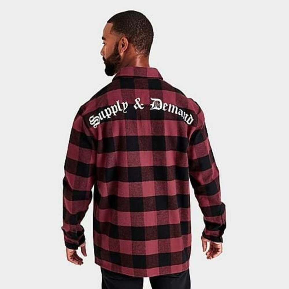 Supply & Demand Gothic Logo Flannel Shirt - Red/Black Check Small NWT
